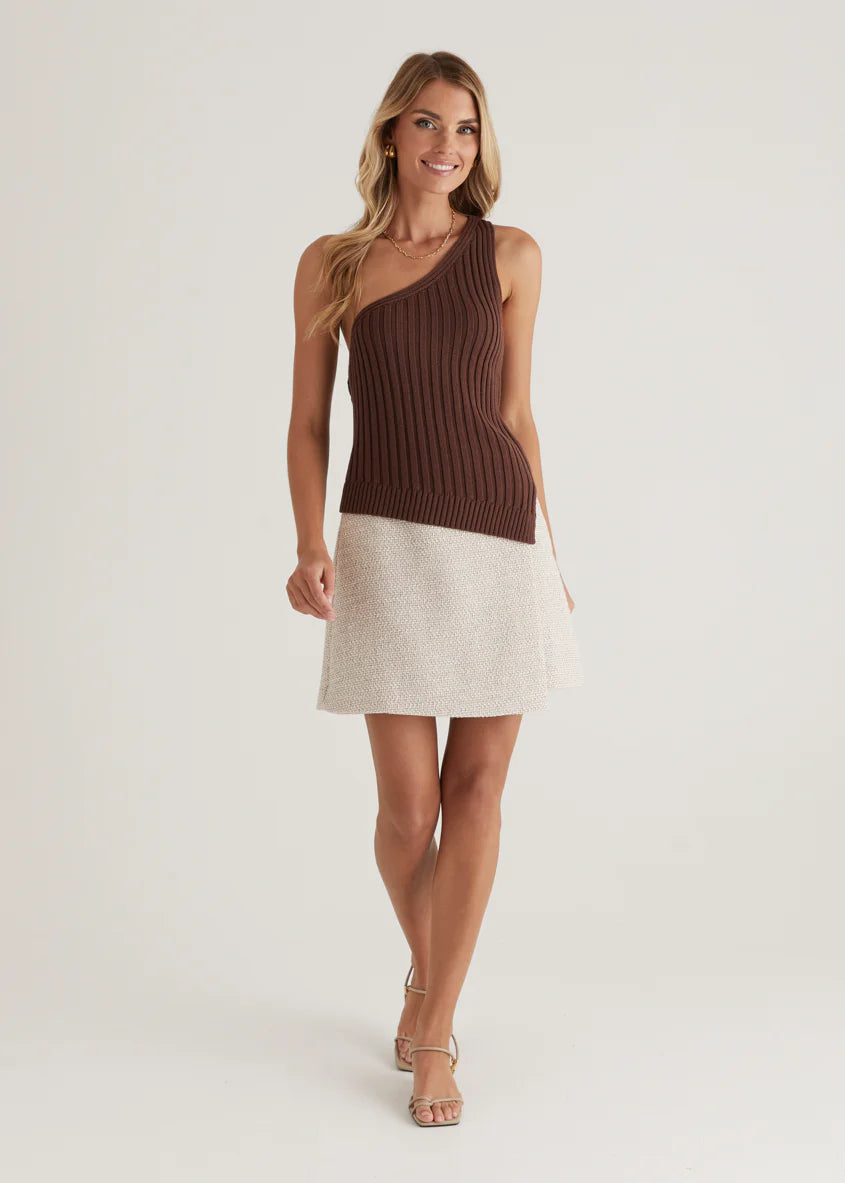 Natalee One Shoulder Knit Top - Chocolate