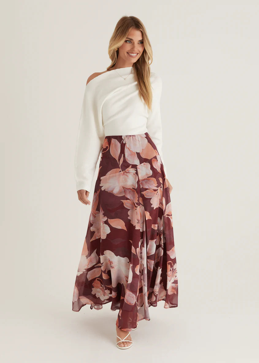 Tatum Maxi Skirt - Burgundy Floral