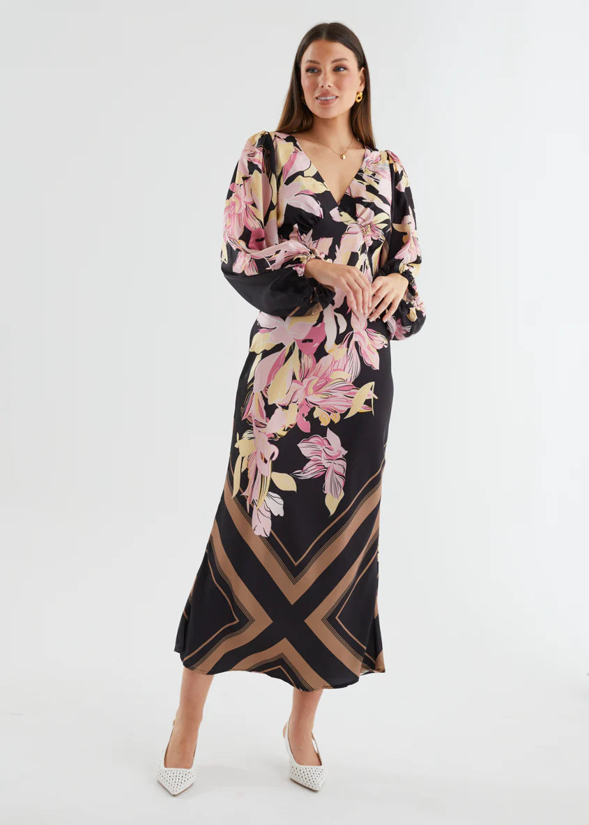Stetha Maxi Dress - Black Floral
