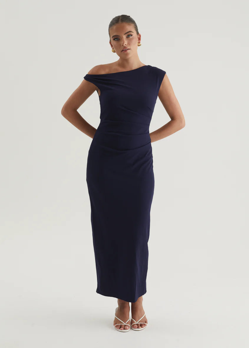 Elsea One Shoulder Maxi Dress - Navy