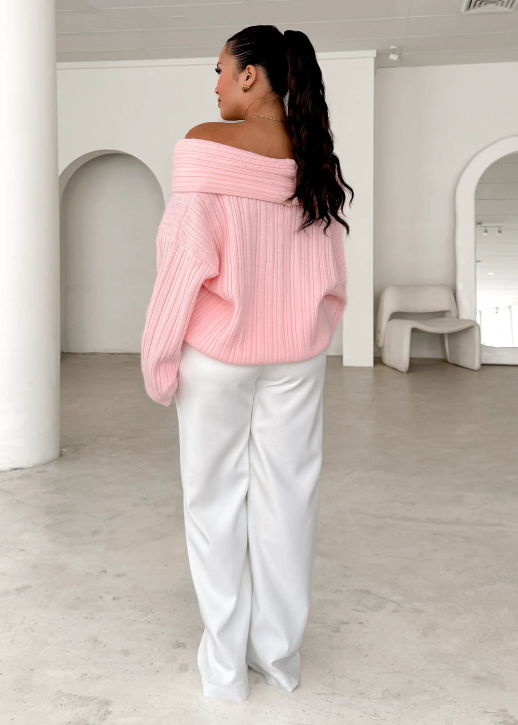 Shiloh Off Shoulder Sweater - Pink