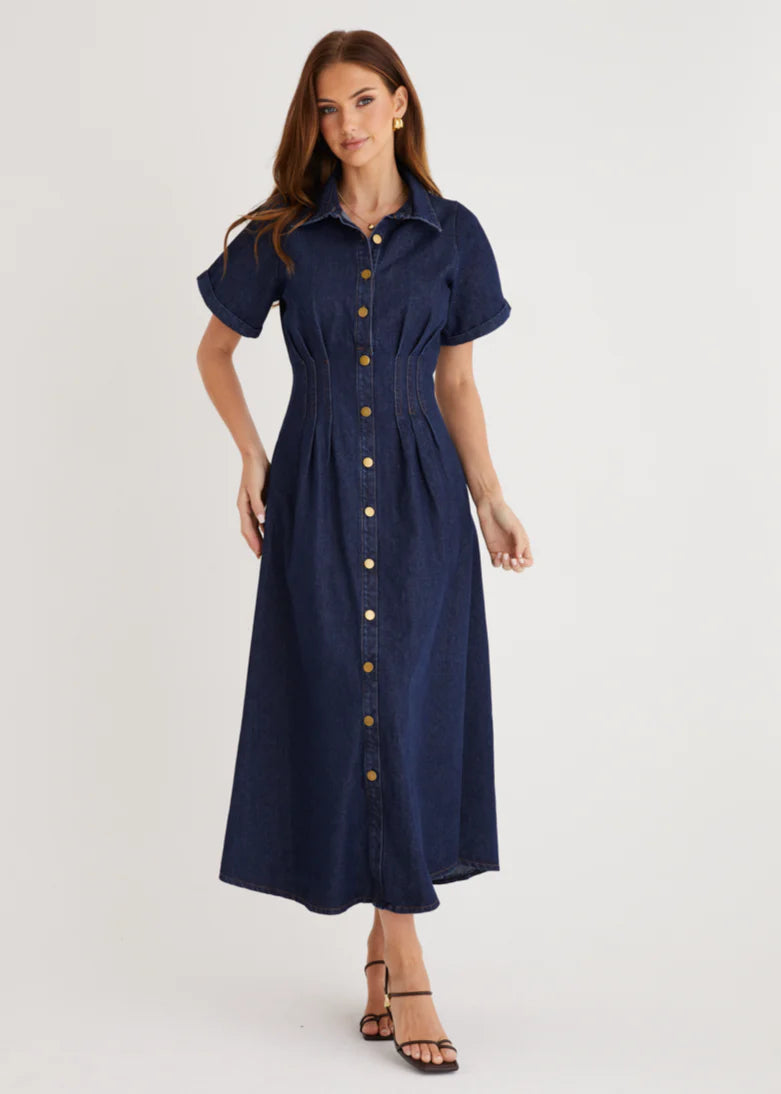 Annika Denim Midi Dress - Indigo