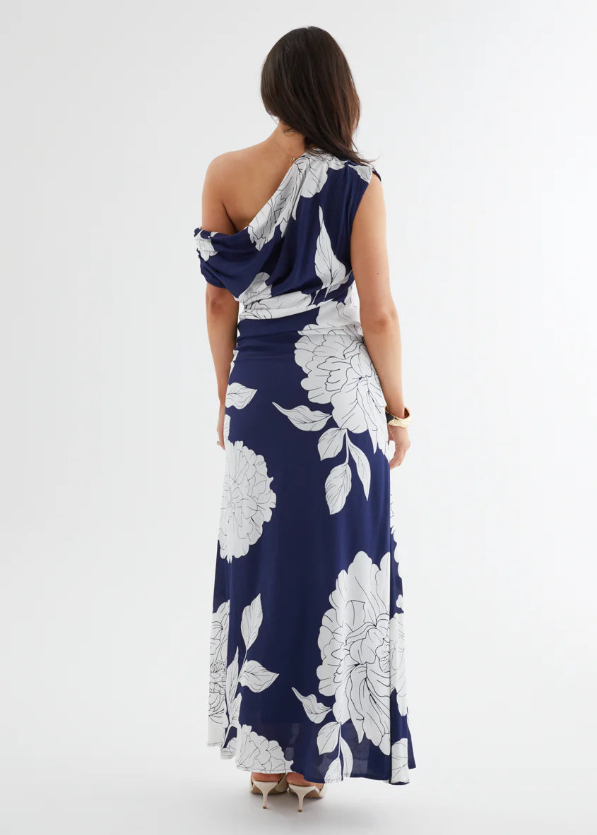 Aida Drop Shoulder Maxi Dress - Navy Bloom