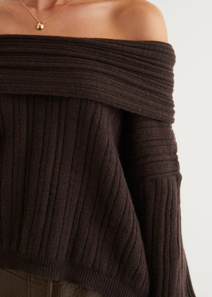 Shiloh Off Shoulder Sweater - Espresso