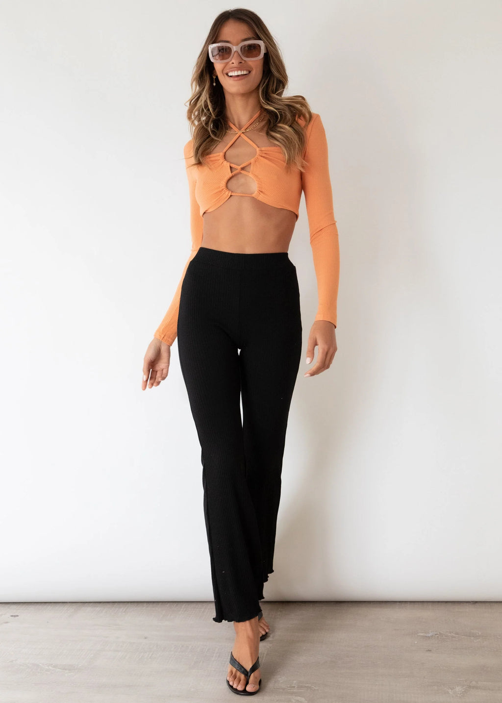 Lace Me Up Knit Crop - Tangerine