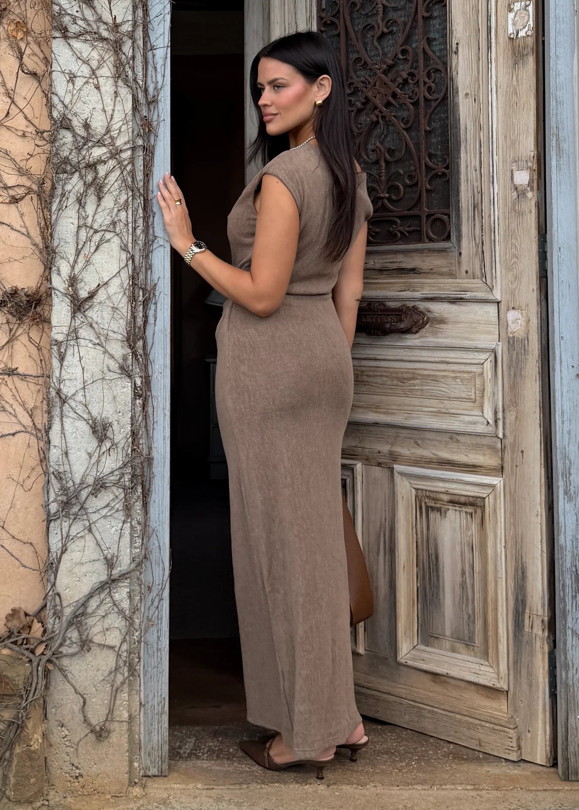 Tarni One Shoulder Maxi Dress - Chocolate