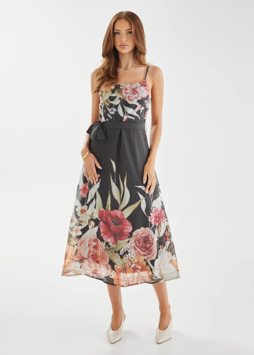 Andrea Midi Dress - Black Garden