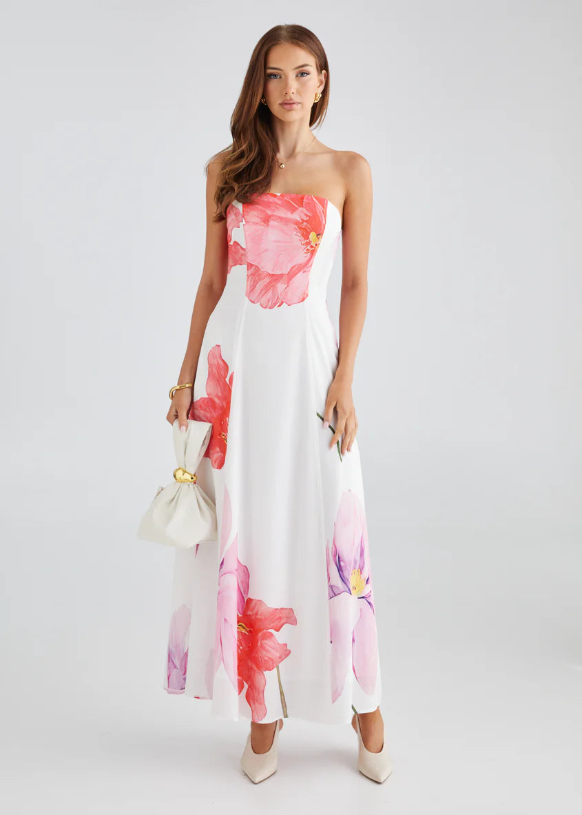 Jayde Strapless Maxi Dress - Pink Flowers