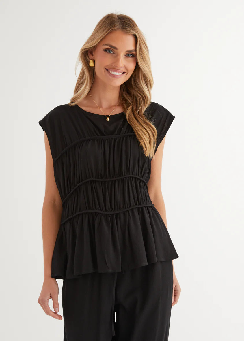 Sunstone Pleated Top - Black