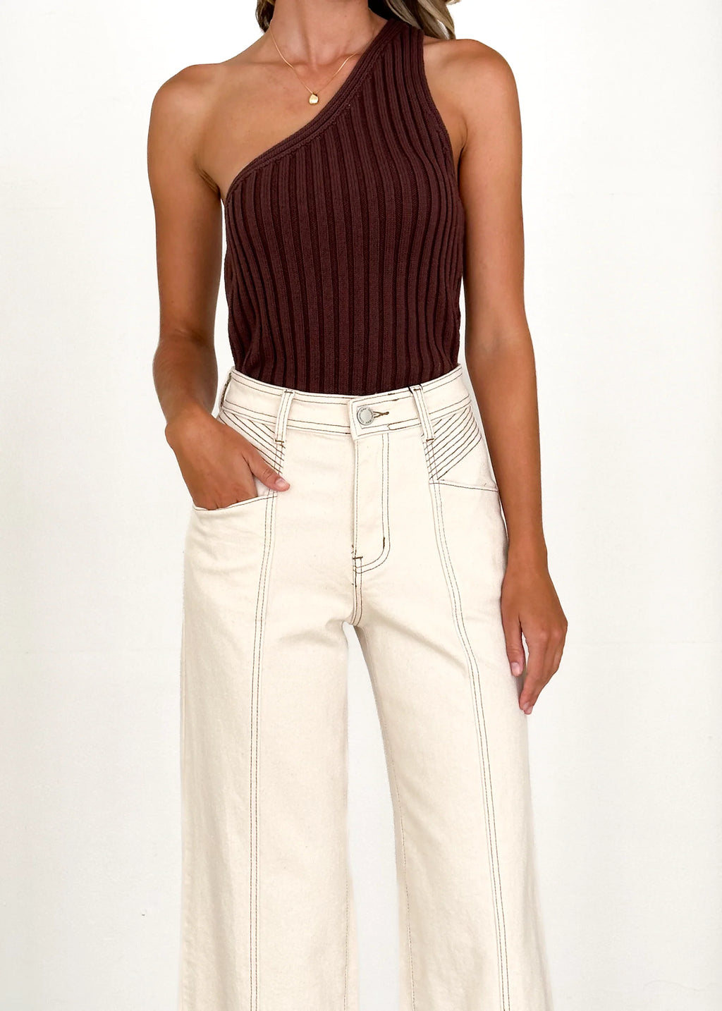 Jess Stretch Wide Leg Jeans - Sand