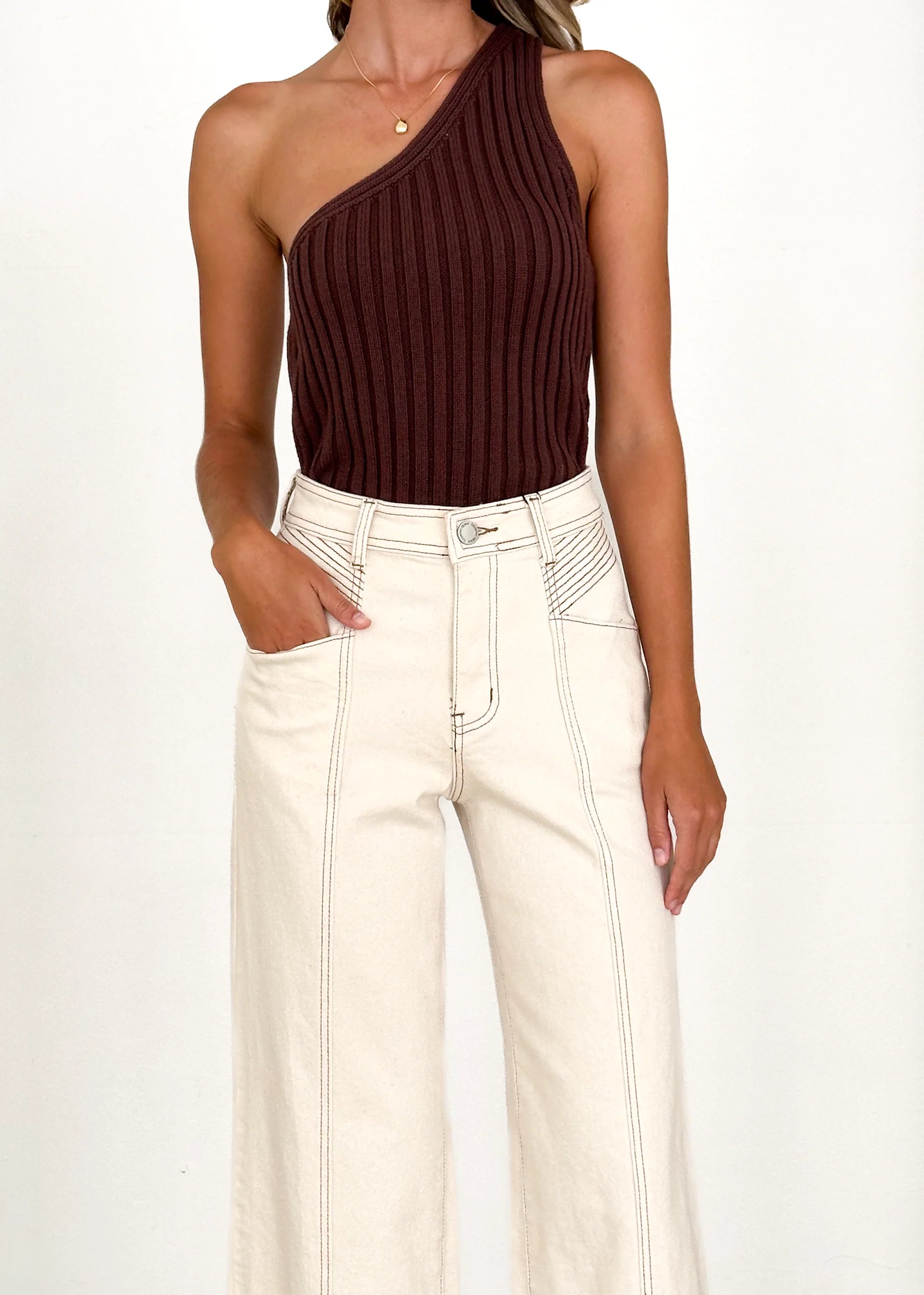 Jess Stretch Wide Leg Jeans - Sand