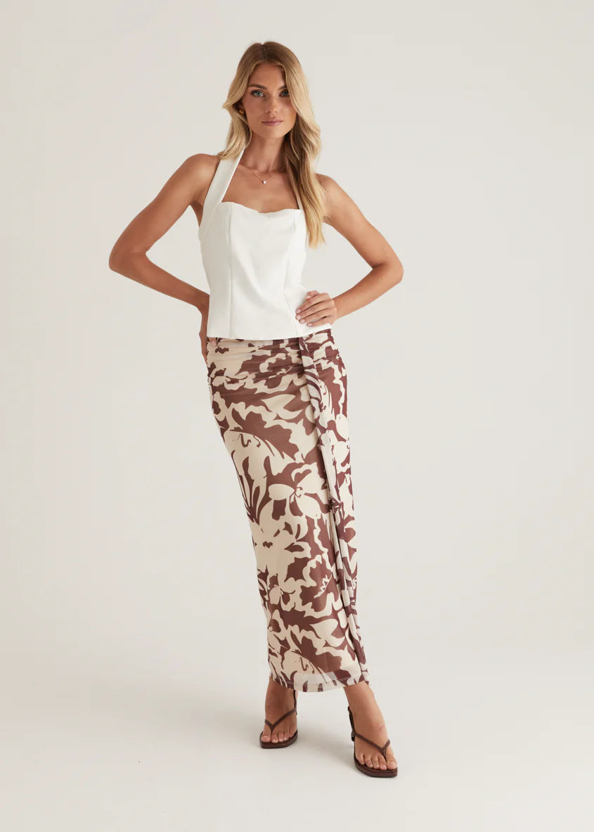 Eyso Mesh Maxi Skirt - Choc Flowers