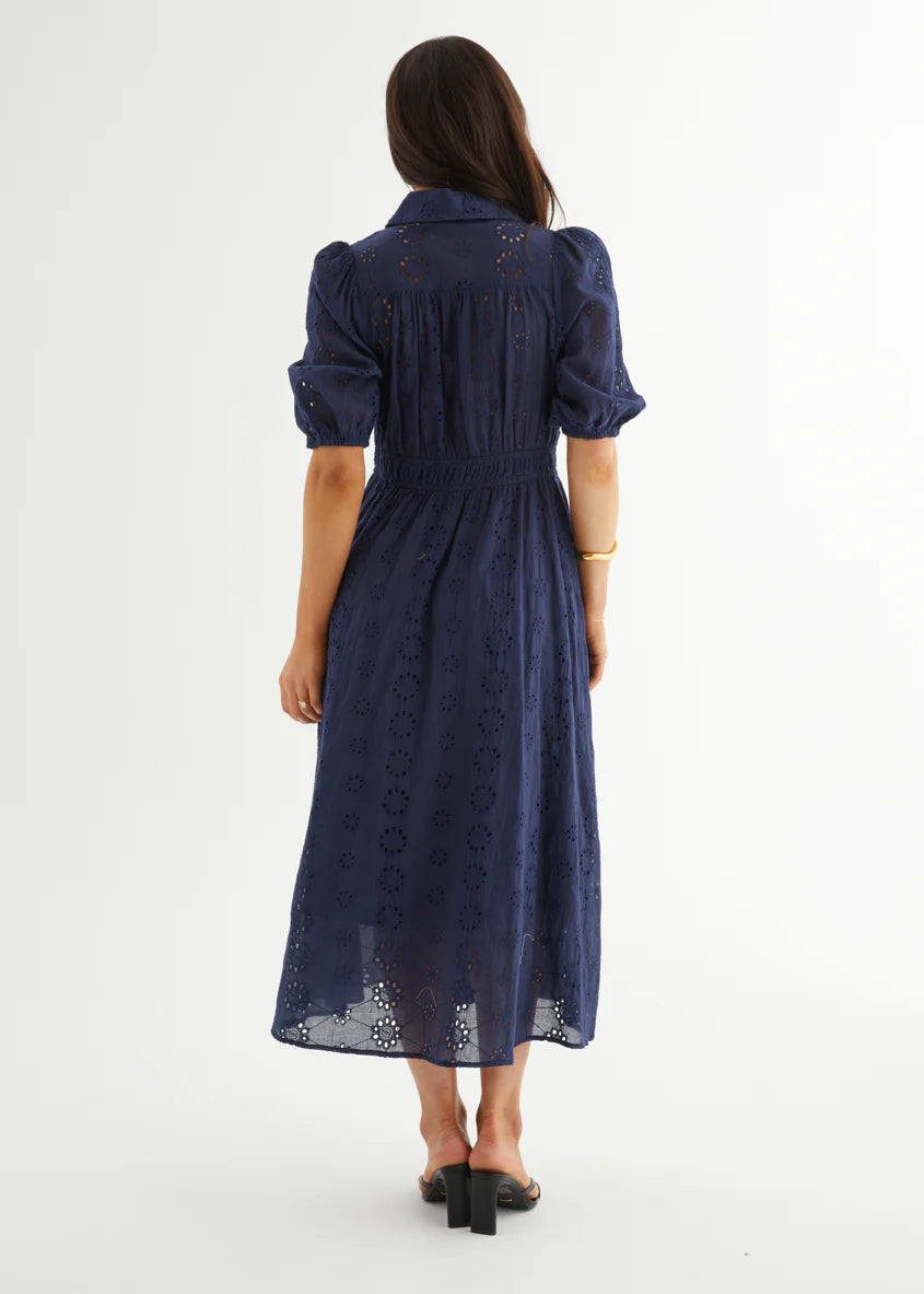 Eryn Midi Dress - Navy Anglaise