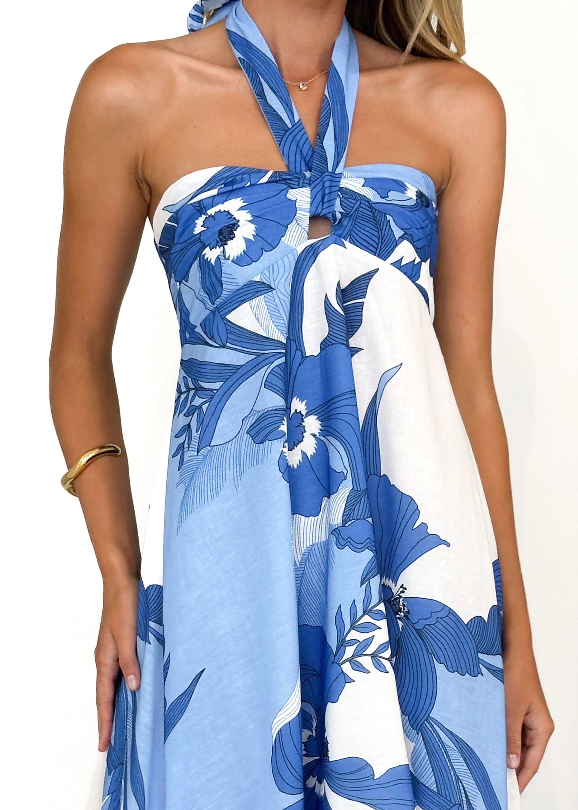 Mariana Halter Maxi Dress - Blue Floral