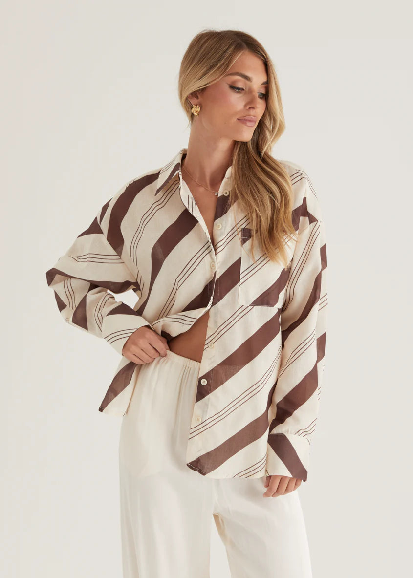 Jessa Shirt - Choc Stripe