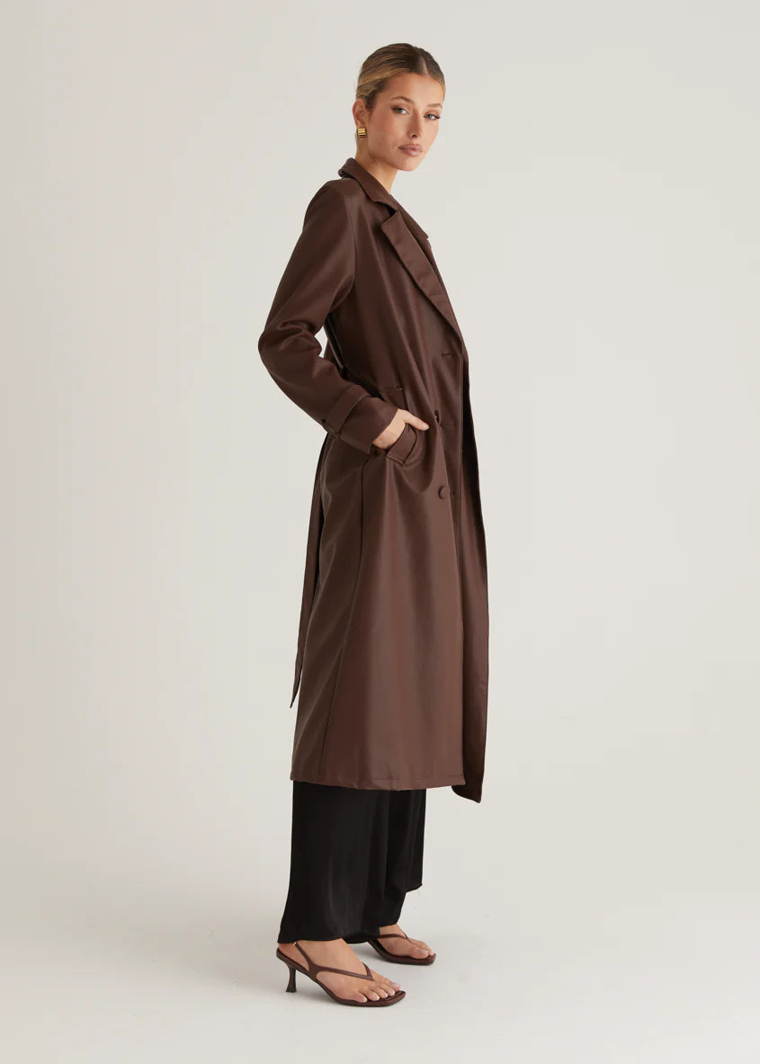 Chanti PU Trench Coat - Chocolate