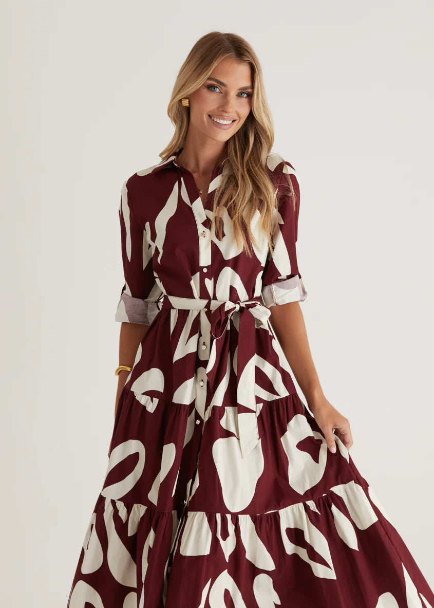 Maybelle Midi Dress - Burgundy Leaf