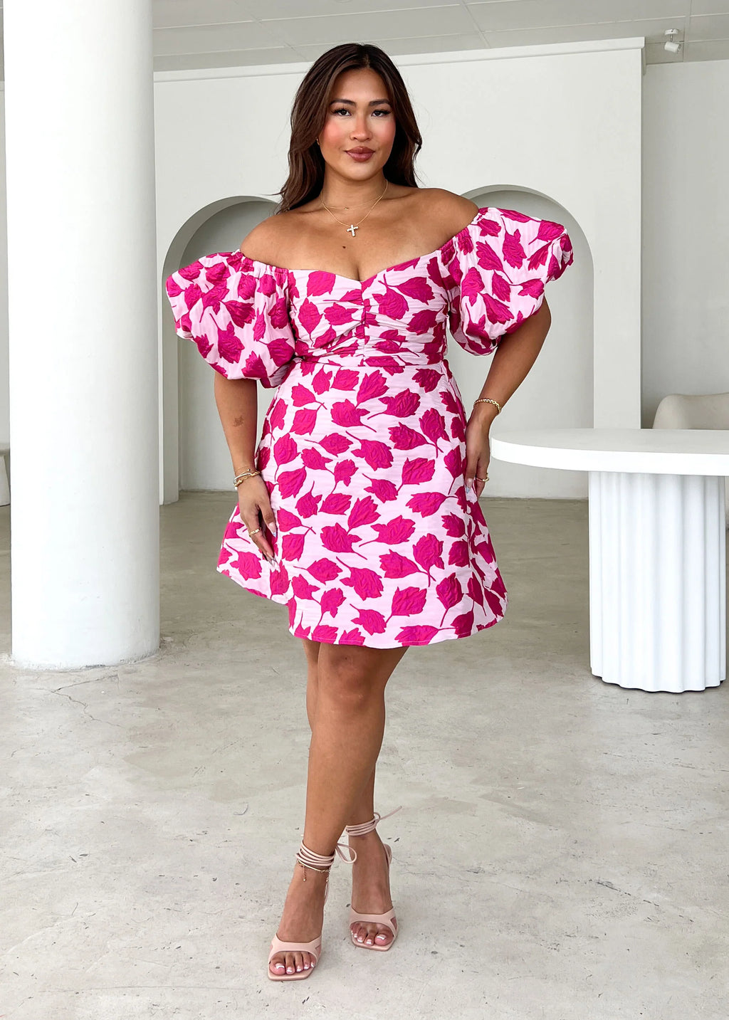 Jakiah Off Shoulder Dress - Magenta Rose