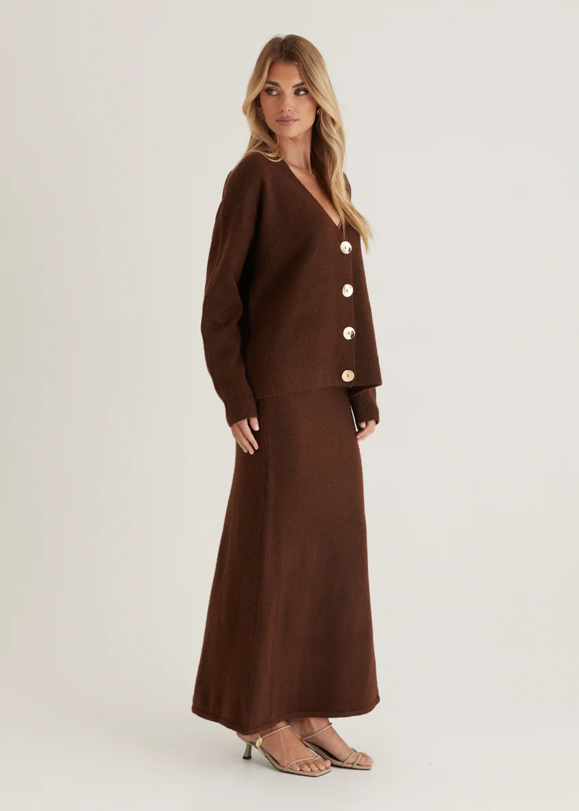 Stasia Knit Maxi Skirt - Brown