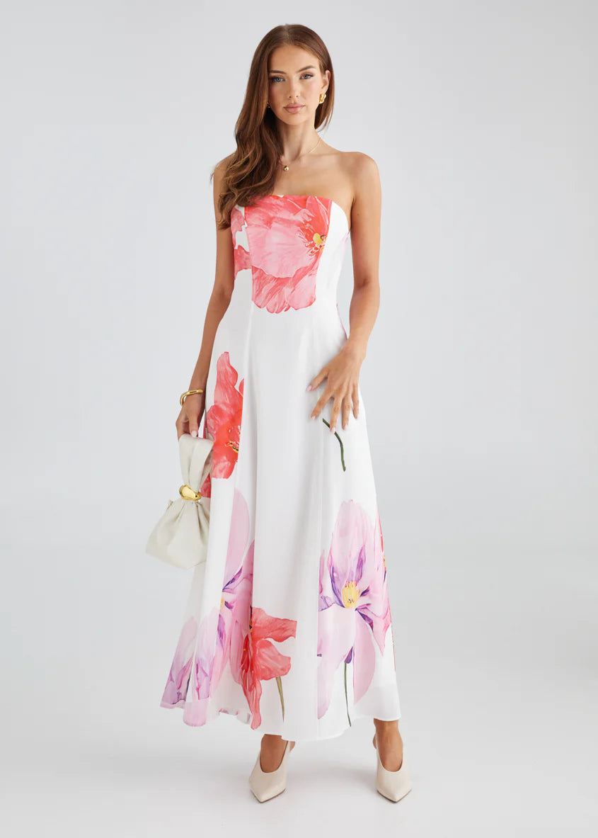 Jayde Strapless Maxi Dress - Pink Flowers