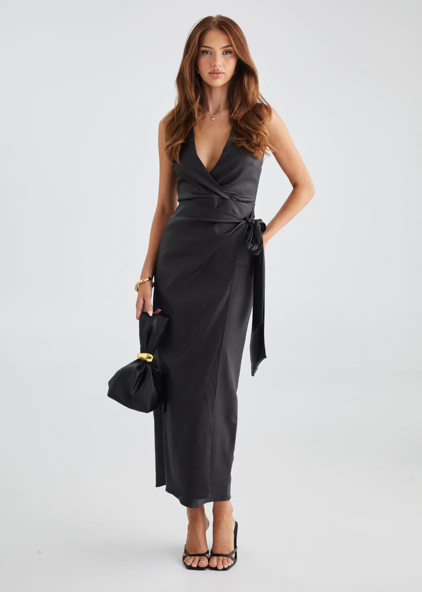 Ishka Coated Midi Dress - Black