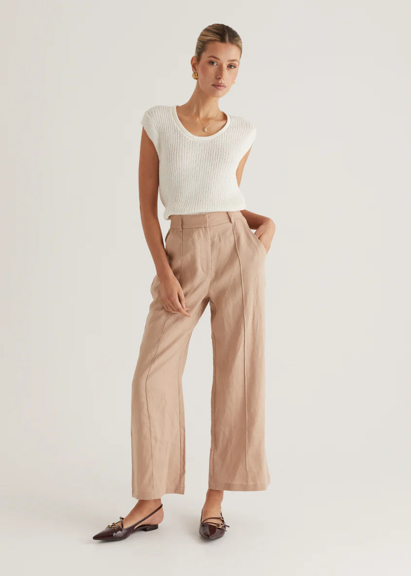 Thalia Linen Pants - Taupe