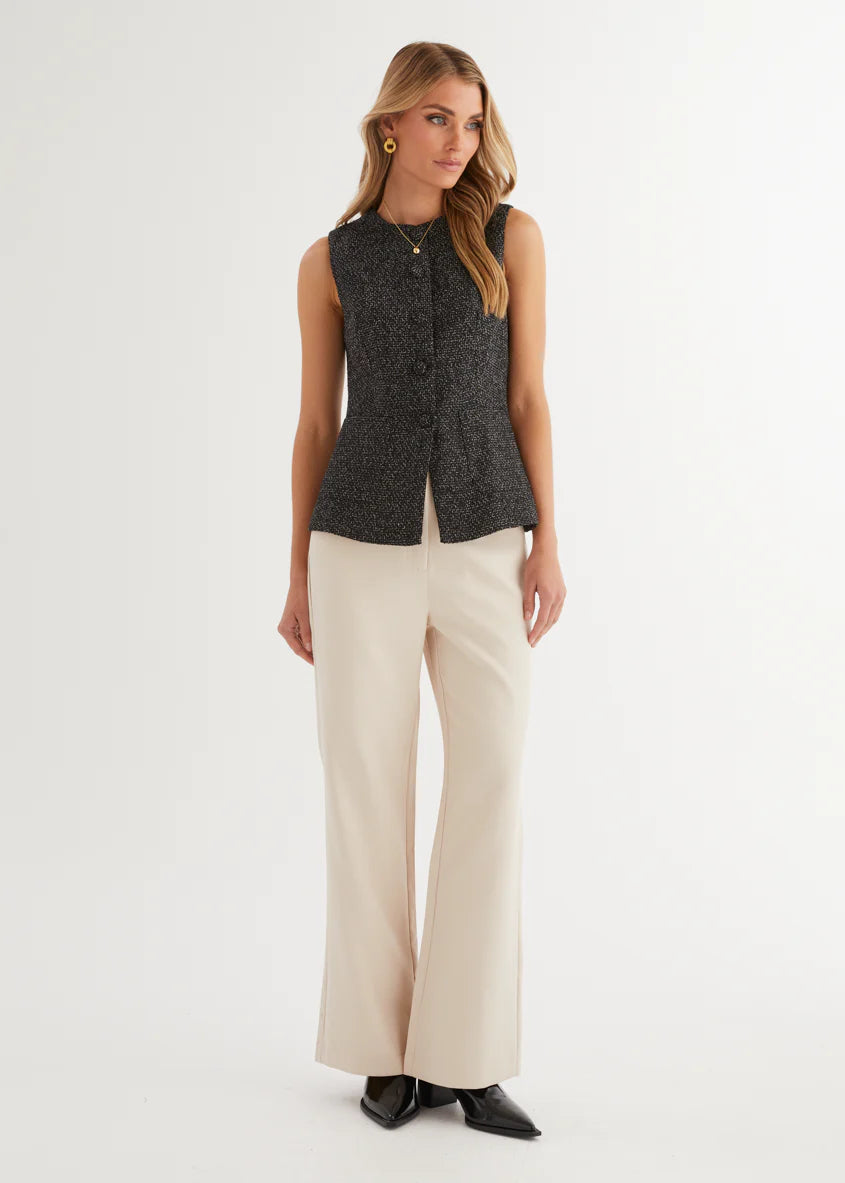 Minnie Vest Top - Black Marl