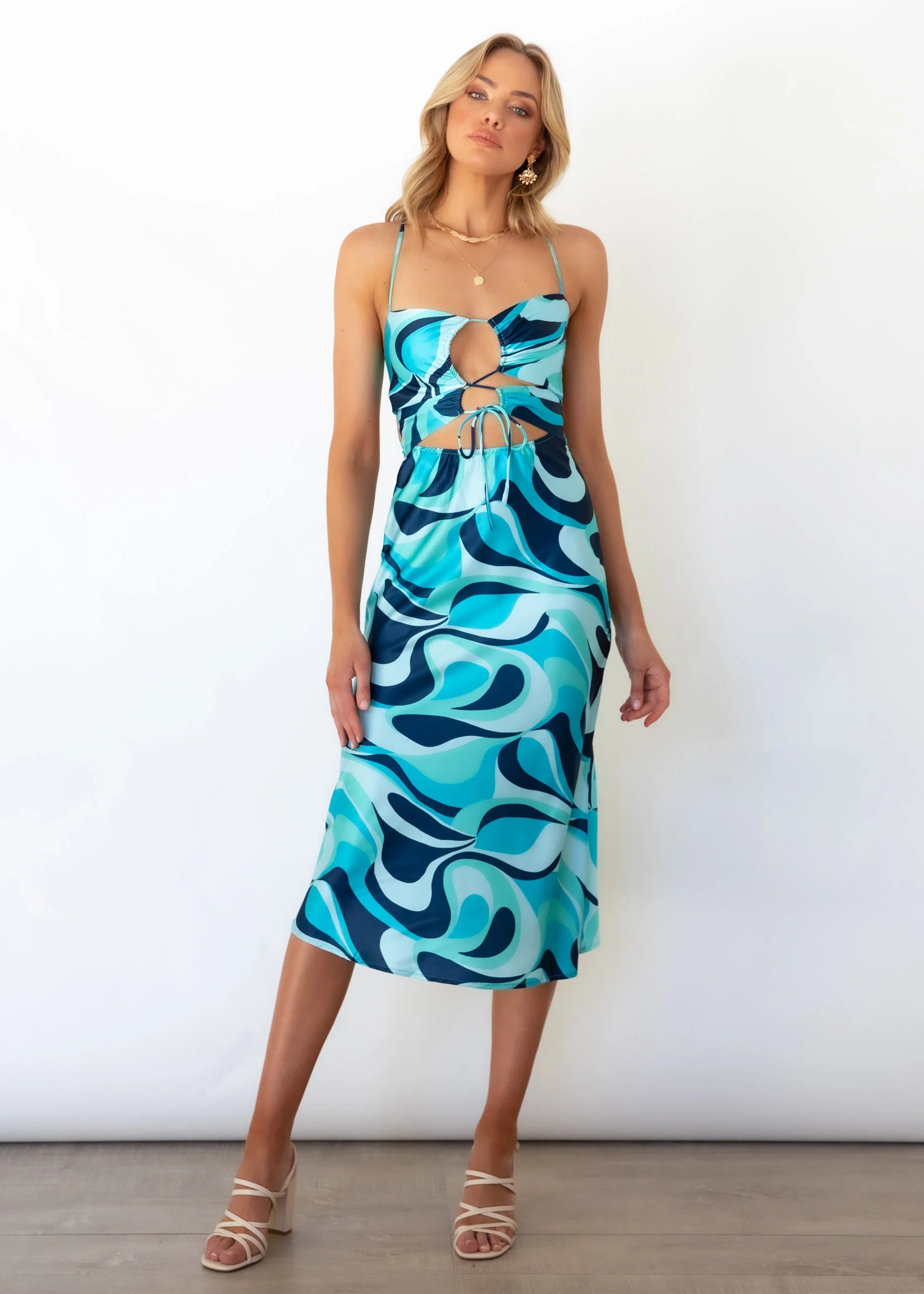 Fade Cut-Out Midi Dress - Blue Print