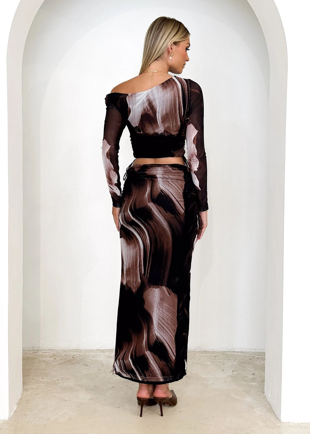 Jestra Mesh Crop - Choc Abstract