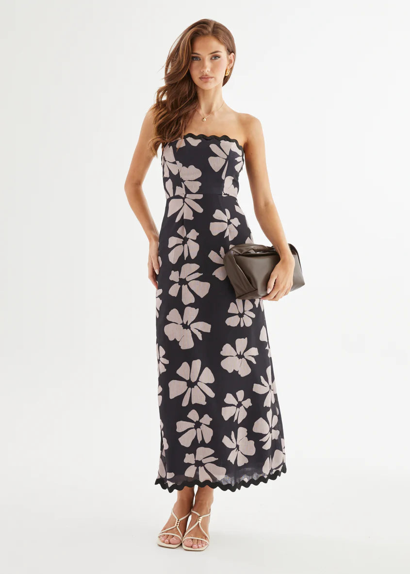 Aurella Strapless Maxi Dress - Black Floral