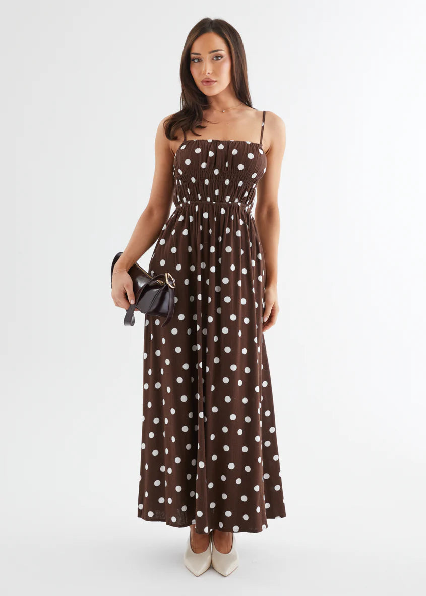 Nina Maxi Dress - Choc Polka