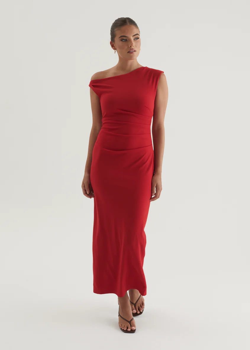 Elsea One Shoulder Maxi Dress - Red