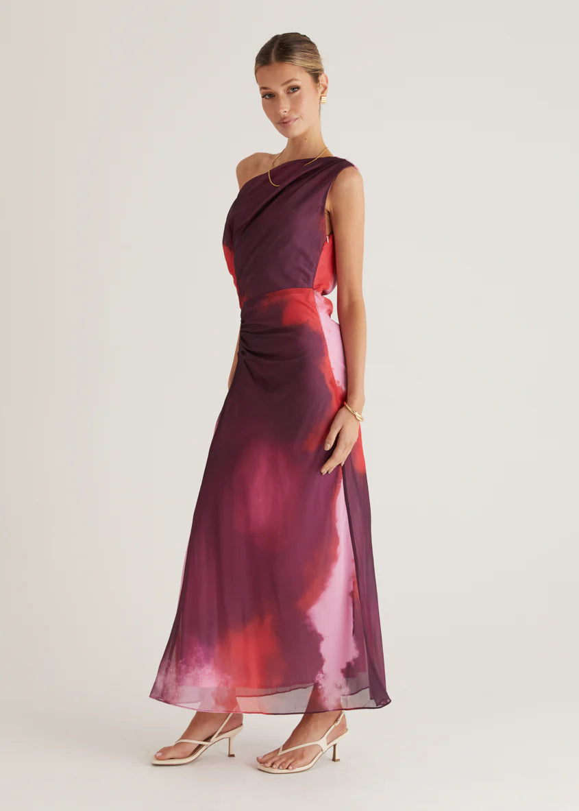Byron One Shoulder Maxi Dress - Plum Tie Dye