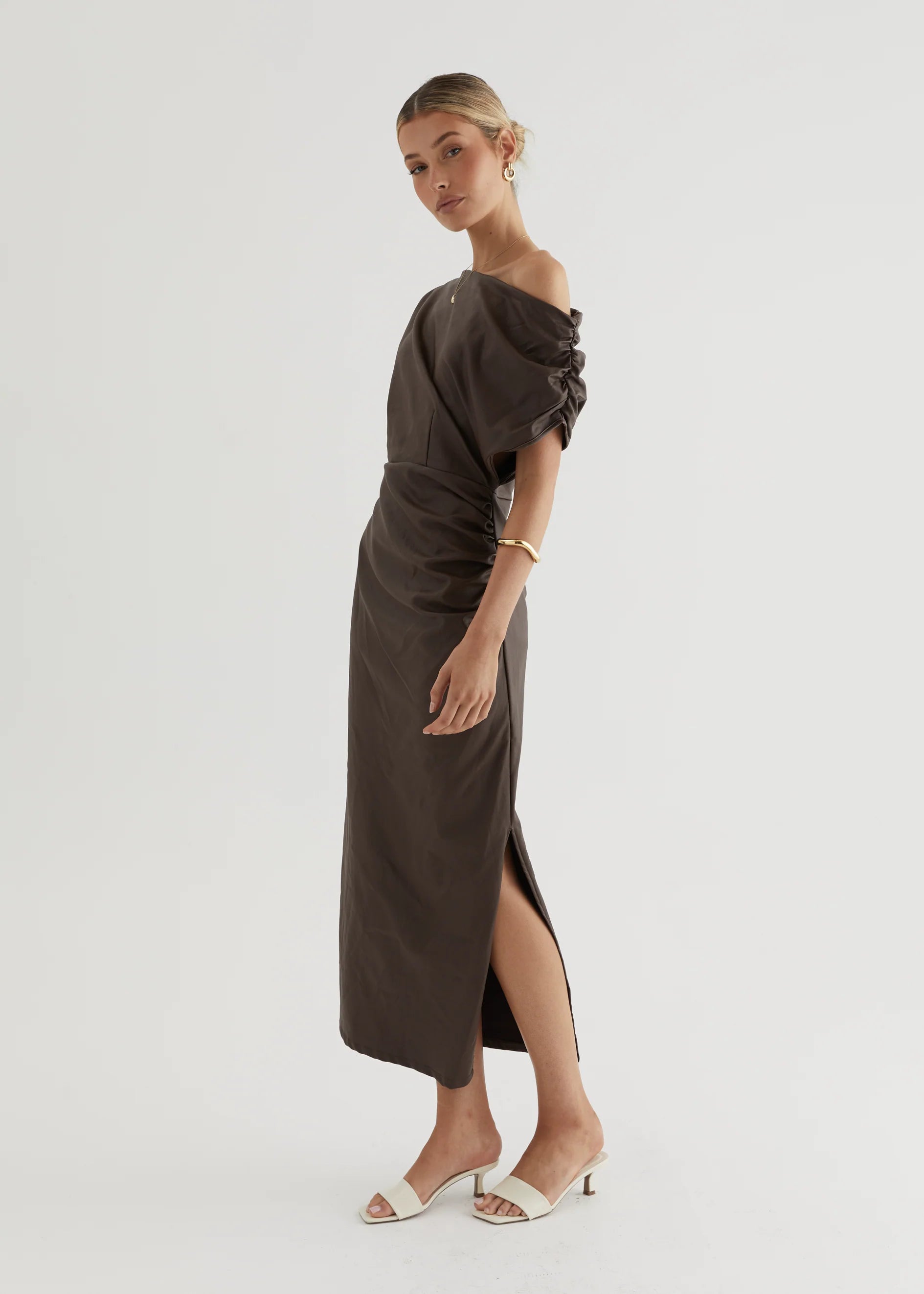 Estro Coated Midi Dress - Chocolate