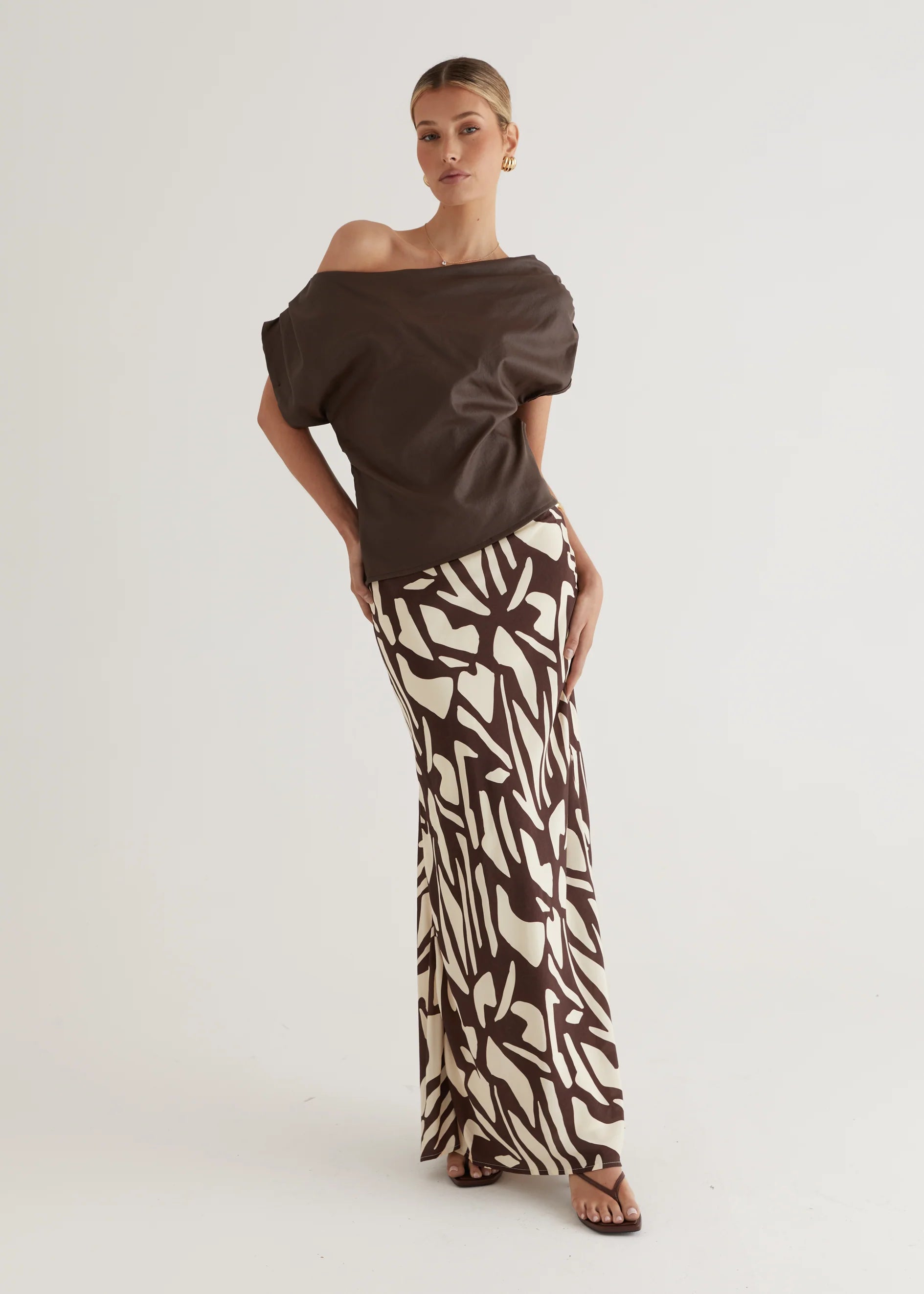 Inka One Shoulder Coated Top - Chocolate