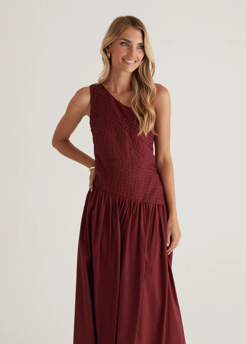Tazzy One Shoulder Maxi Dress - Burgundy