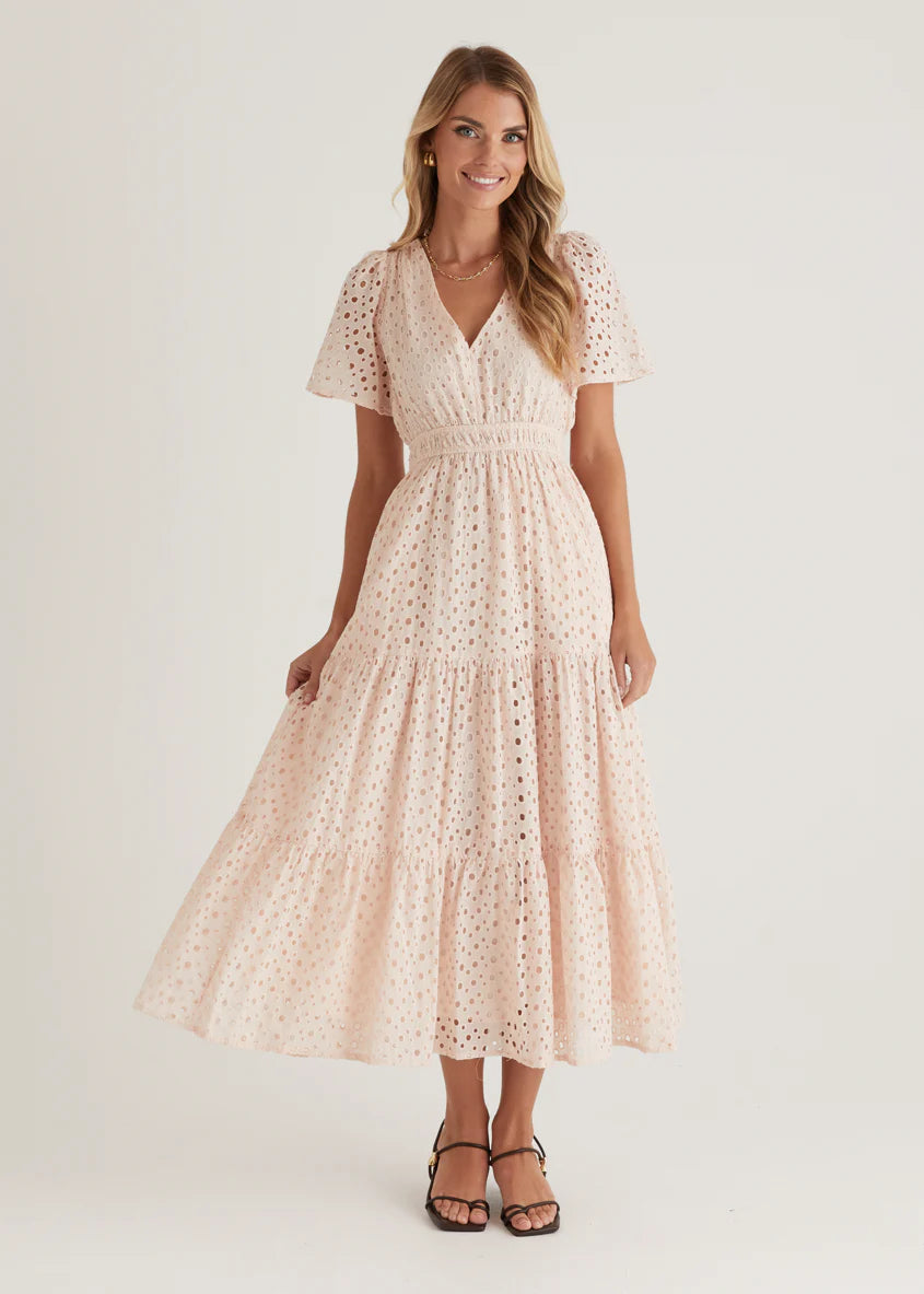 Pia Maxi Dress - Baby Pink Anglaise