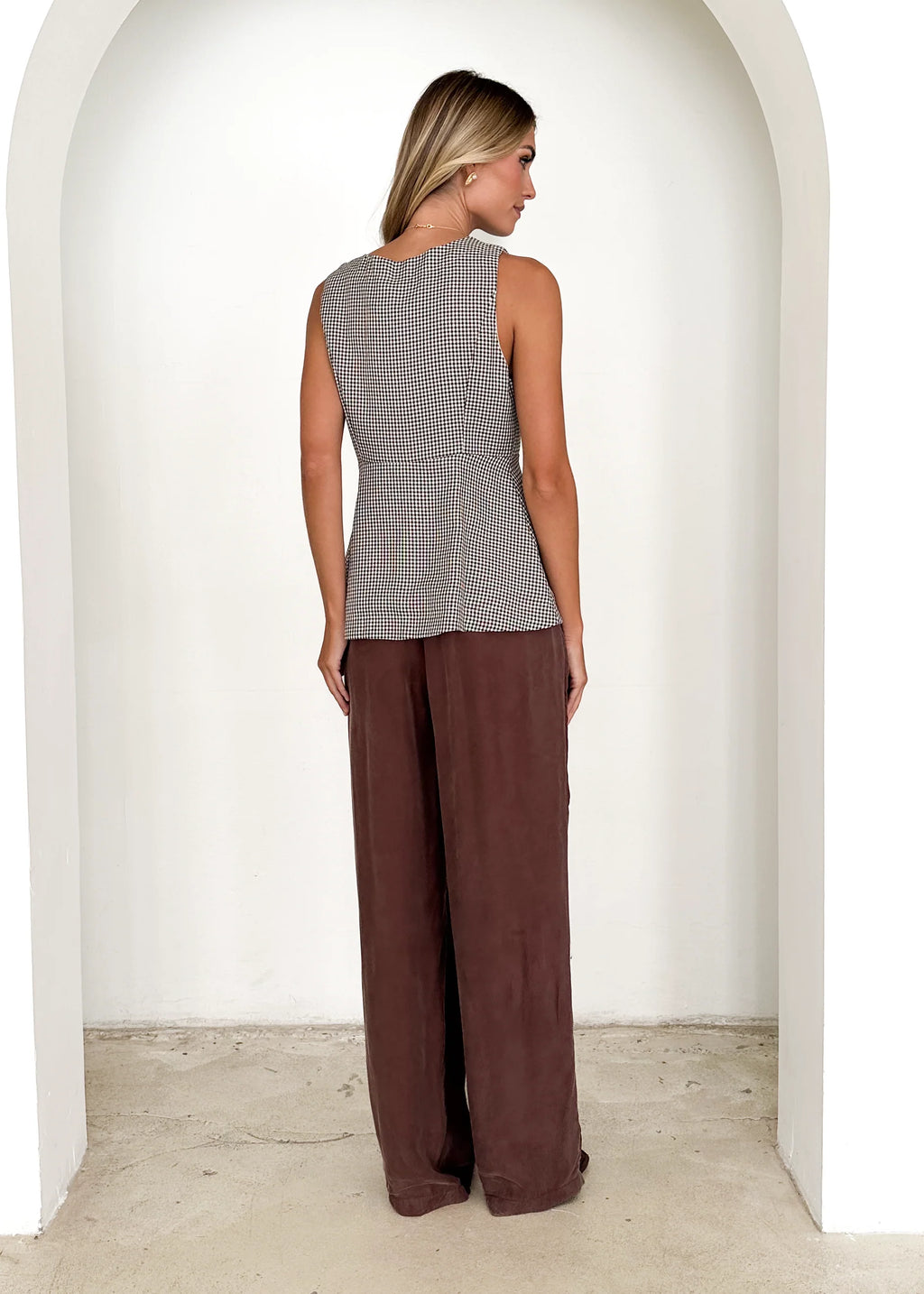Zurich Vest Top - Brown Check