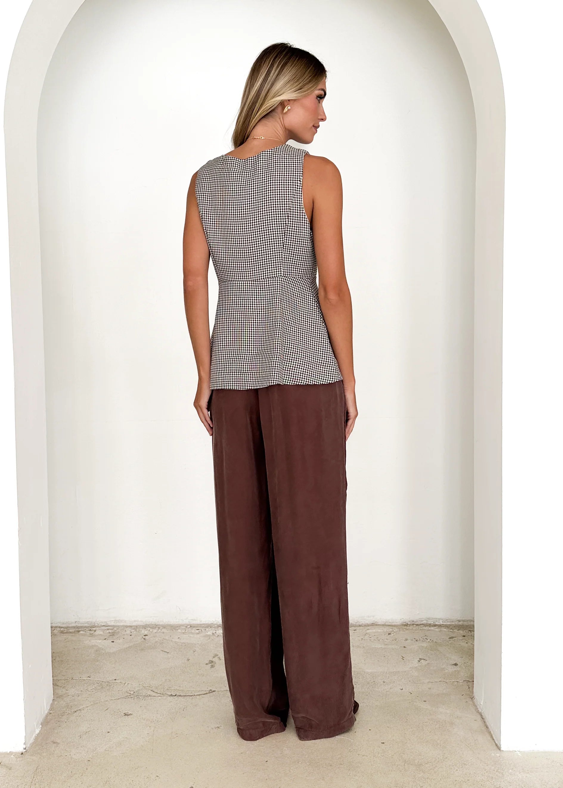 Zurich Vest Top - Brown Check
