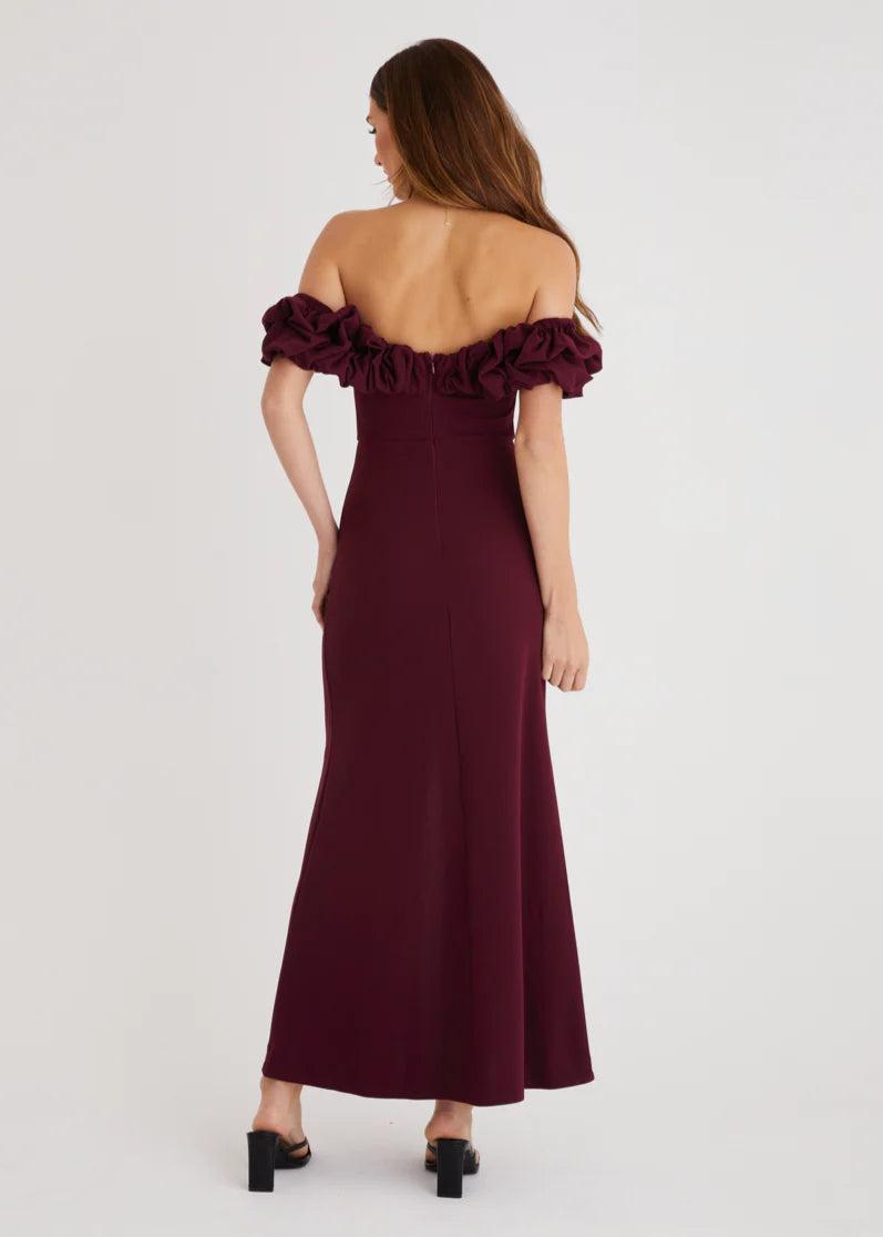 Rylee Off Shoulder Maxi Dress - Maroon