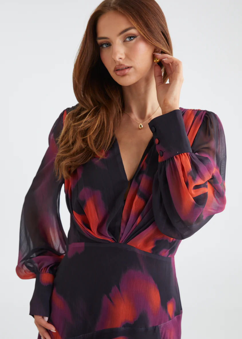 Frida Maxi Dress - Black Watercolour