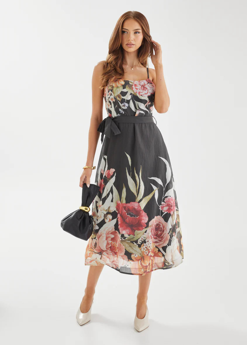 Andrea Midi Dress - Black Garden