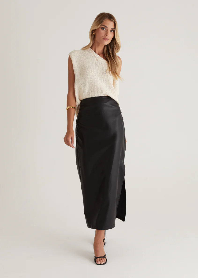 Whisky PU Midi Skirt - Black