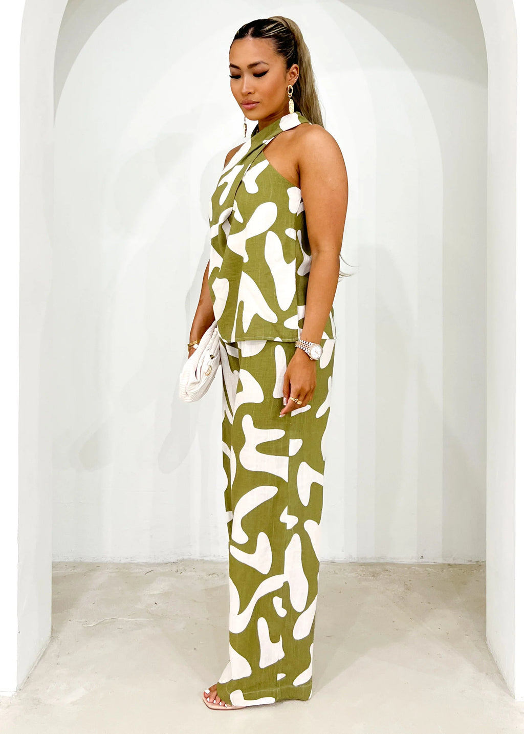 Thora Linen Blend Pants - Olive Vacation