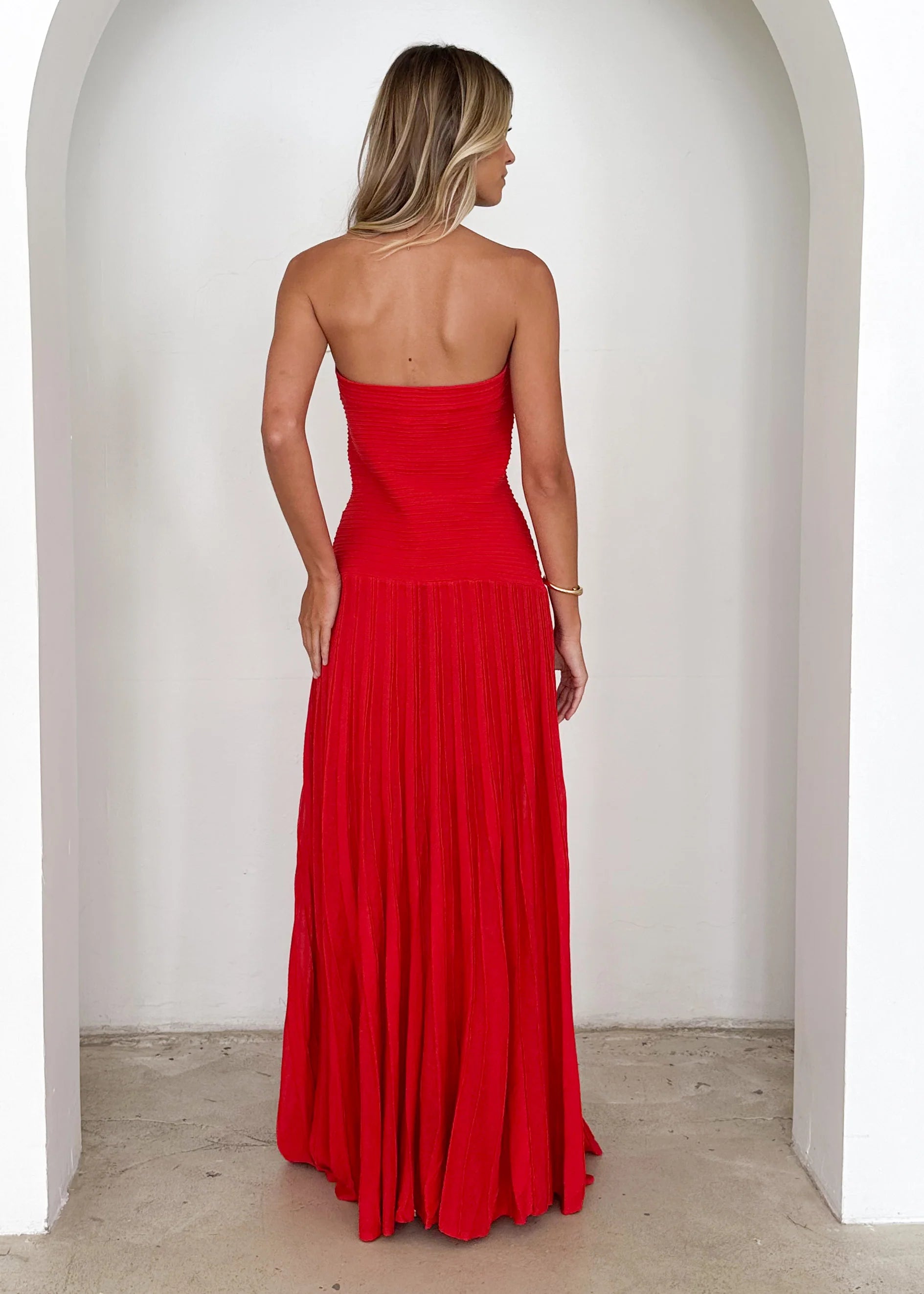 Mabel Strapless Maxi Dress - Red