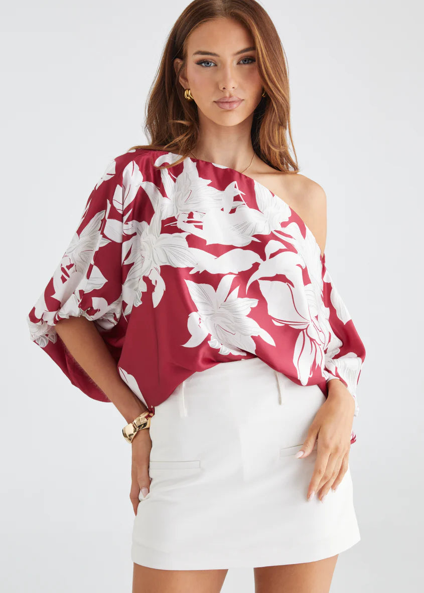 Maui Off Shoulder Top - Ruby Floral