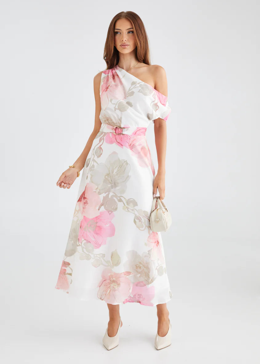 Jacqui Drop Shoulder Midi Dress - Pink Floral
