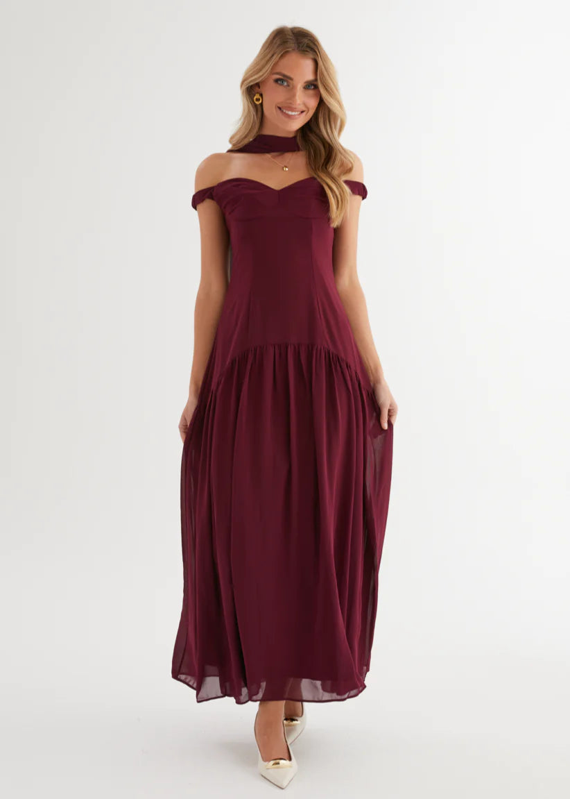 Kirah Off Shoulder Maxi Dress - Wine