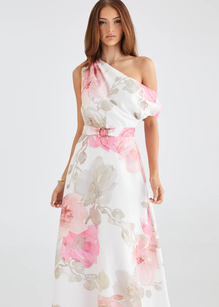 Jacqui Drop Shoulder Midi Dress - Pink Floral