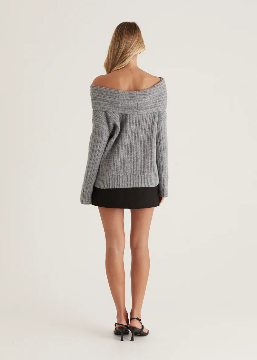 Natlie Off Shoulder Sweater - Grey